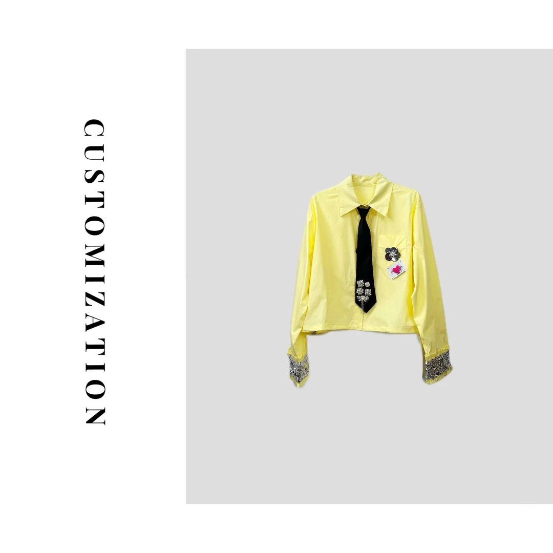 2025年春款重工设计感领带衬衫上衣欧货亮片气质款长袖衬衣