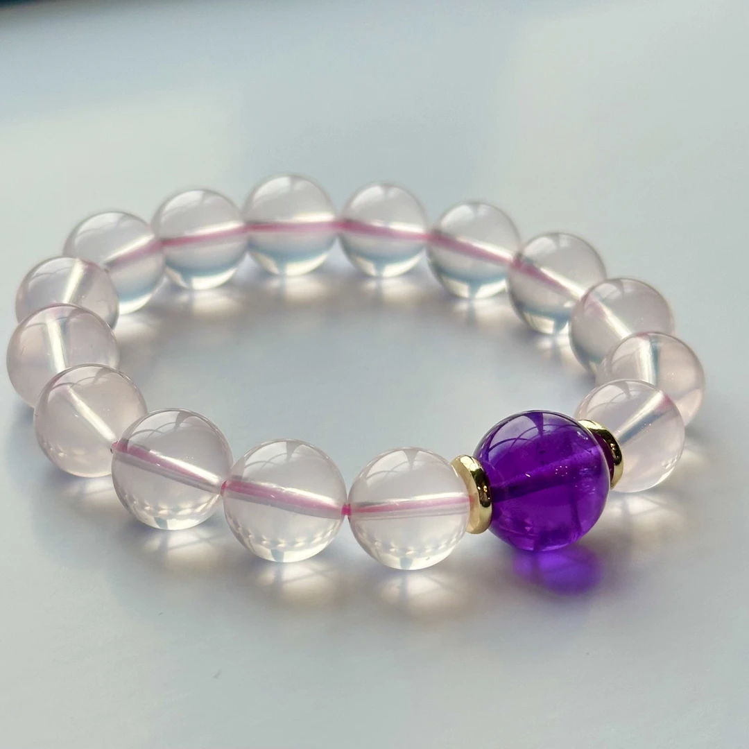 天然粉水晶手串 11-12MM/KW147