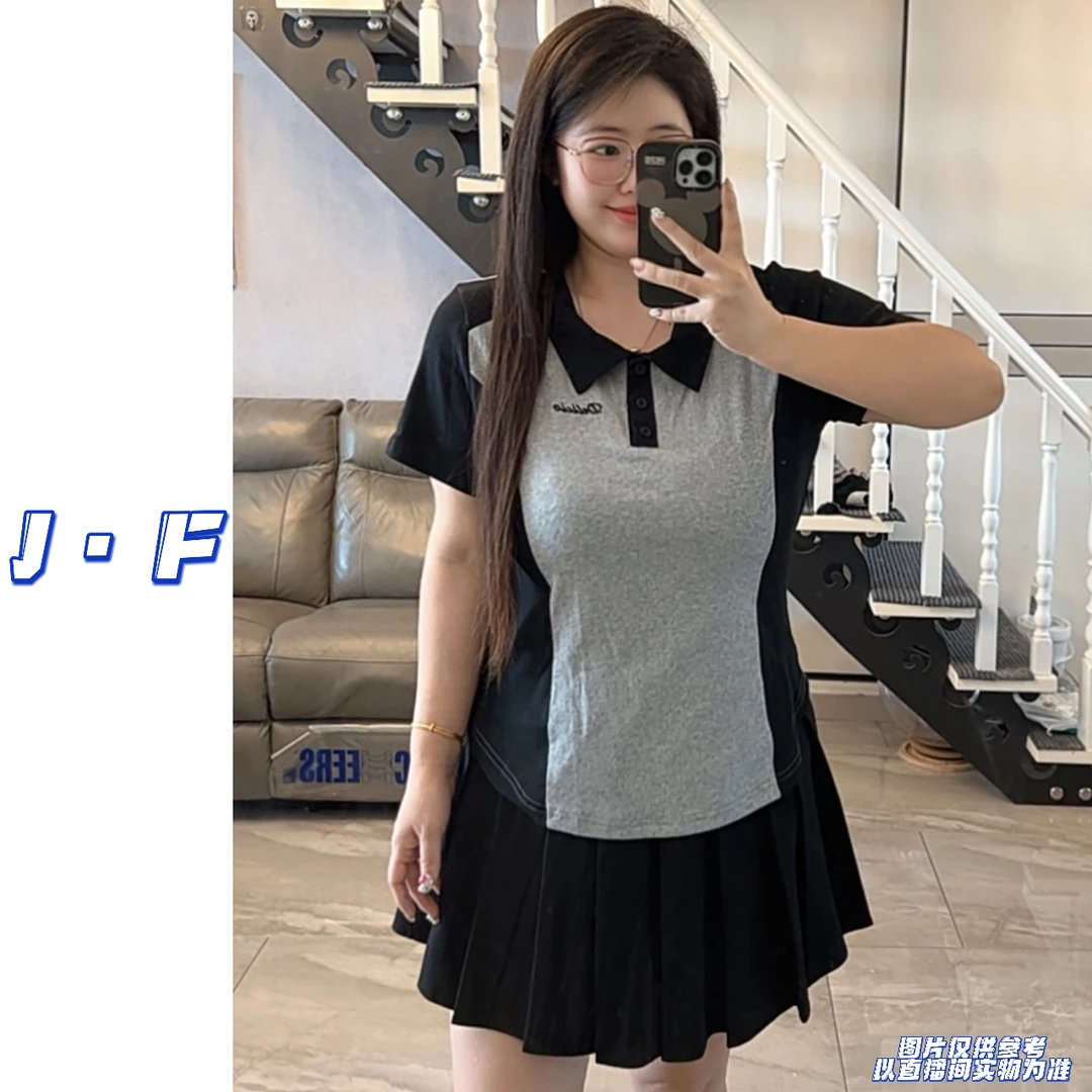 JF定制大码20939正肩polo领蚂蚁腰短袖打底衫