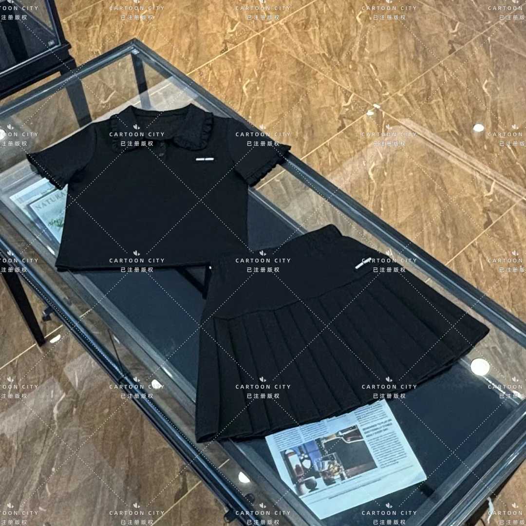 WMA-A410设计师款丨<M系列百褶>宽松版夏季T恤短裙休闲翻领套装