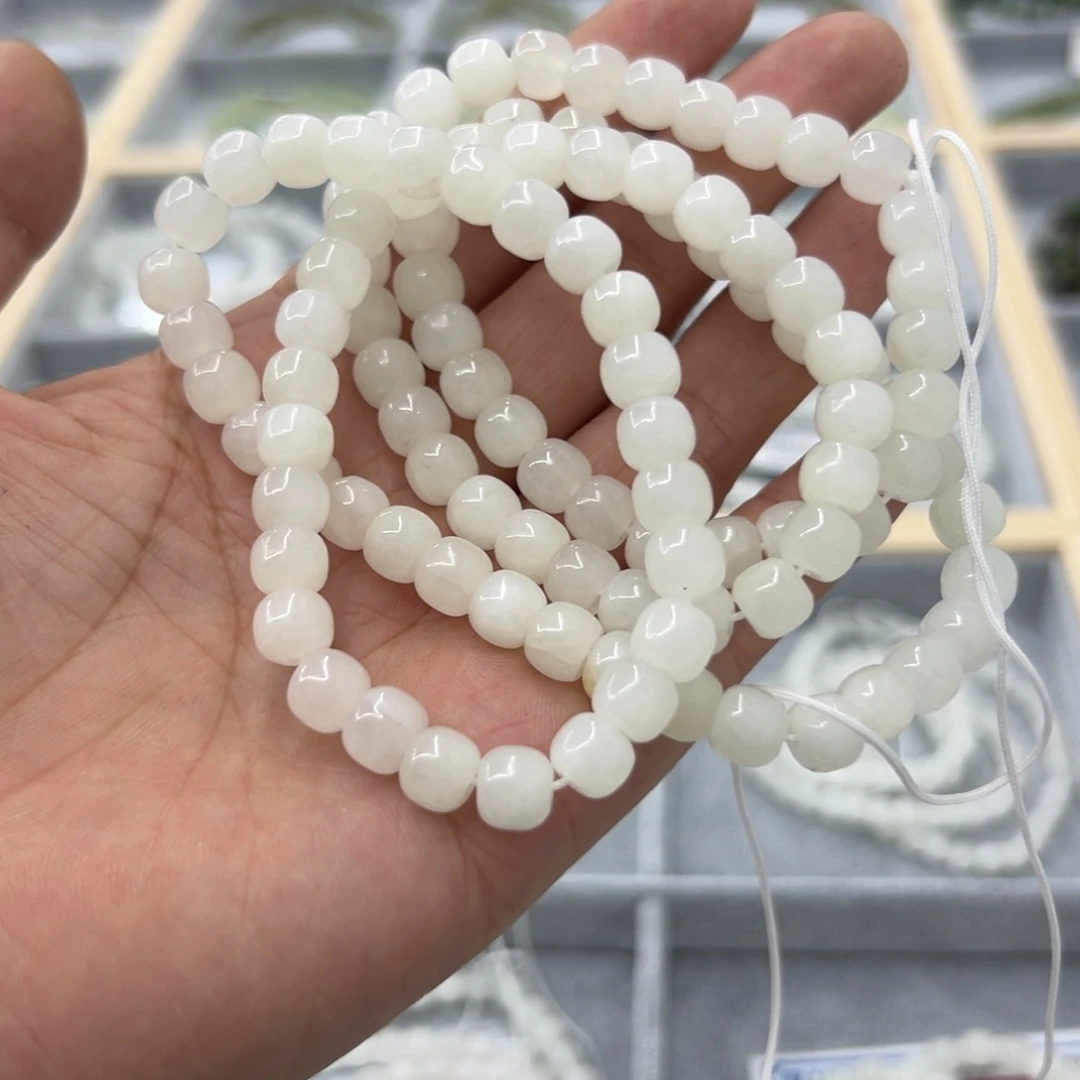 和田玉未镶嵌颈饰108卡8白玉老型珠