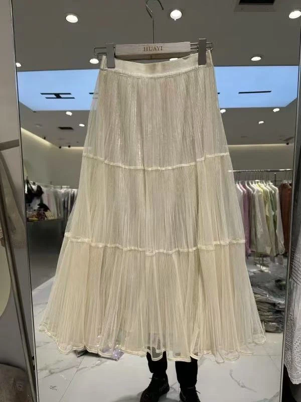 欧洲站2025夏新款网纱高腰减龄百搭半身裙1184
