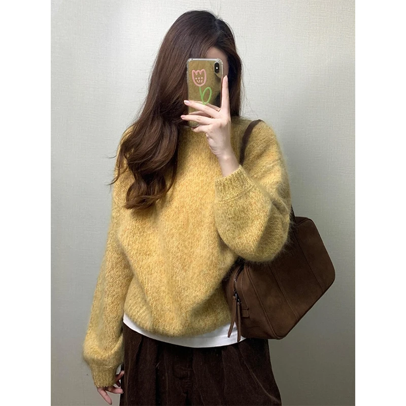 秋日ootd穿搭一整套御姐气质女神范小香风黄色针织毛衣阔腿裤套装