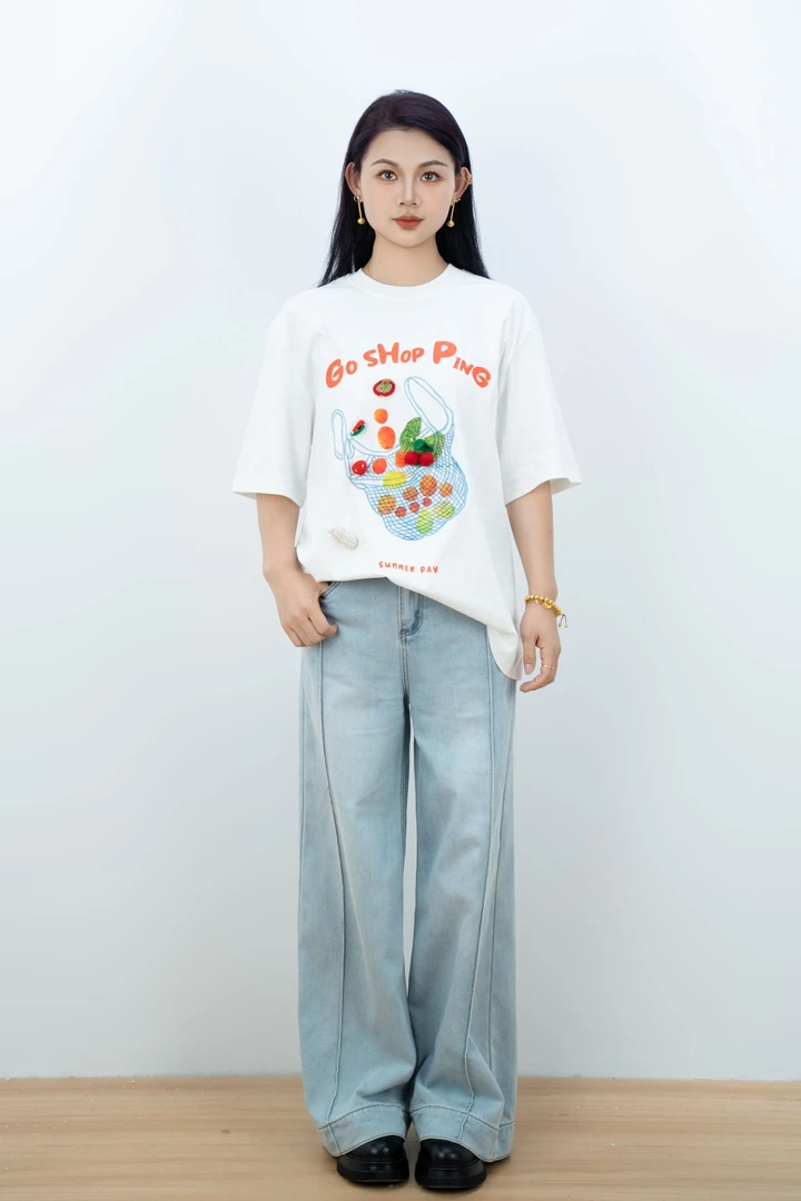 春夏卡通棉T趣味古着手工水果女士短袖T恤夏季新款设计感上衣