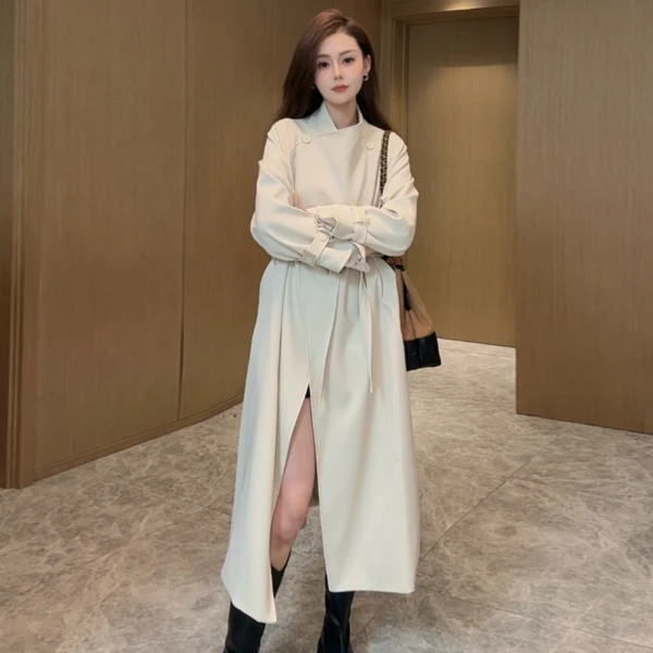 慵懒风宽松风衣外套女款2025春秋季新款休闲气质翻领大衣F8066