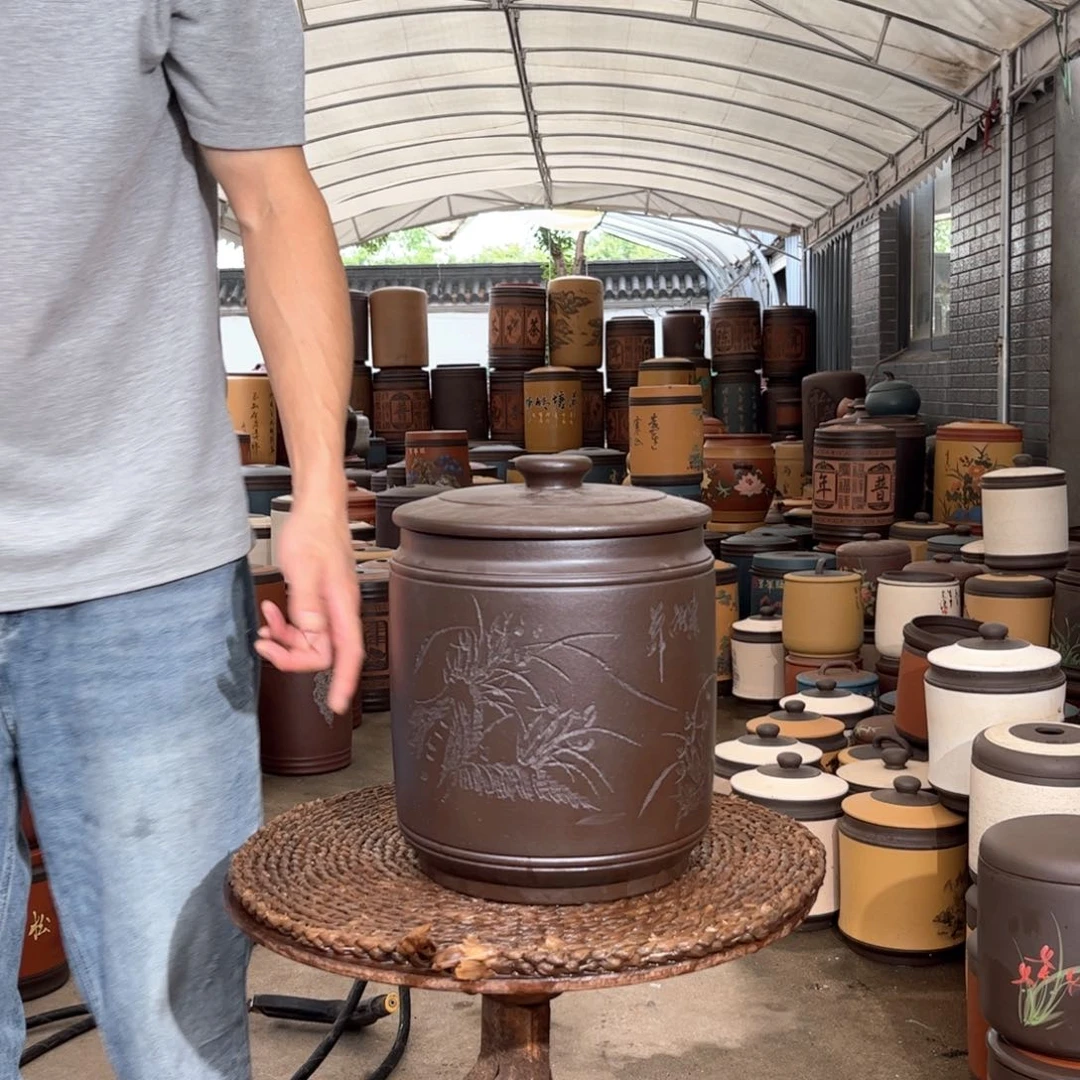 紫砂茶叶罐10 饼茶叶罐兰花