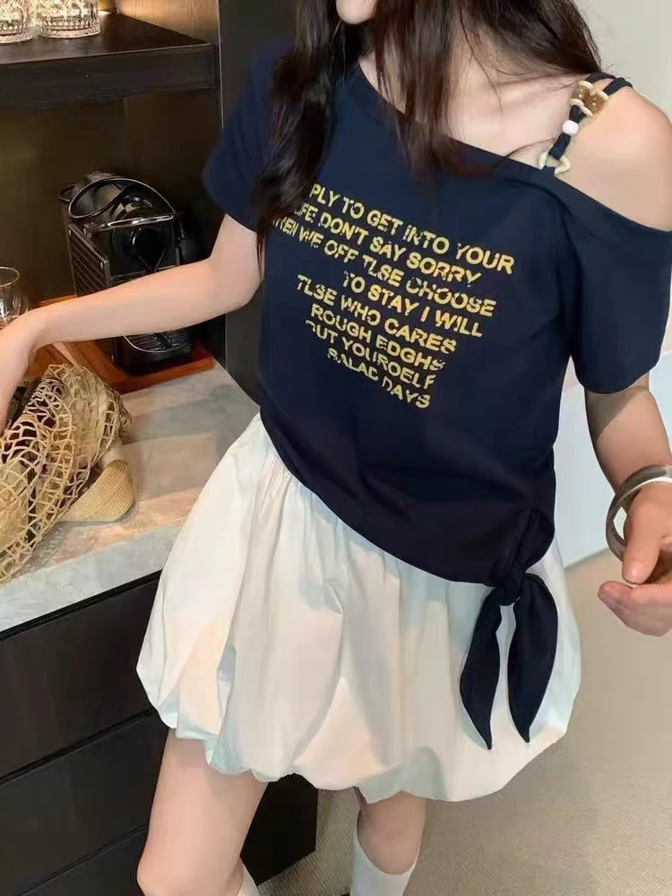 薇莎31203 【现货】单肩吊带绑绳特色上衣