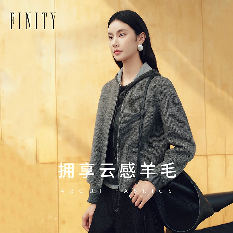 FINITY2025新品春秋针织短款时尚休闲连帽宽松秋冬大衣运动百搭