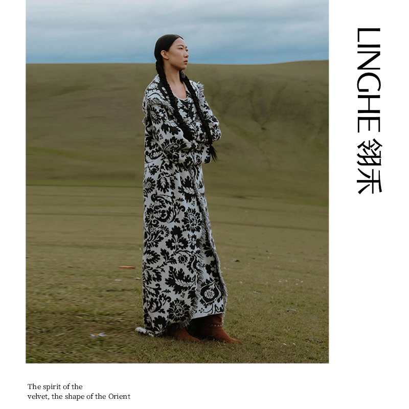 【可可专属】翎禾LINGHE-秋冬季民族风提花连帽长款开衫