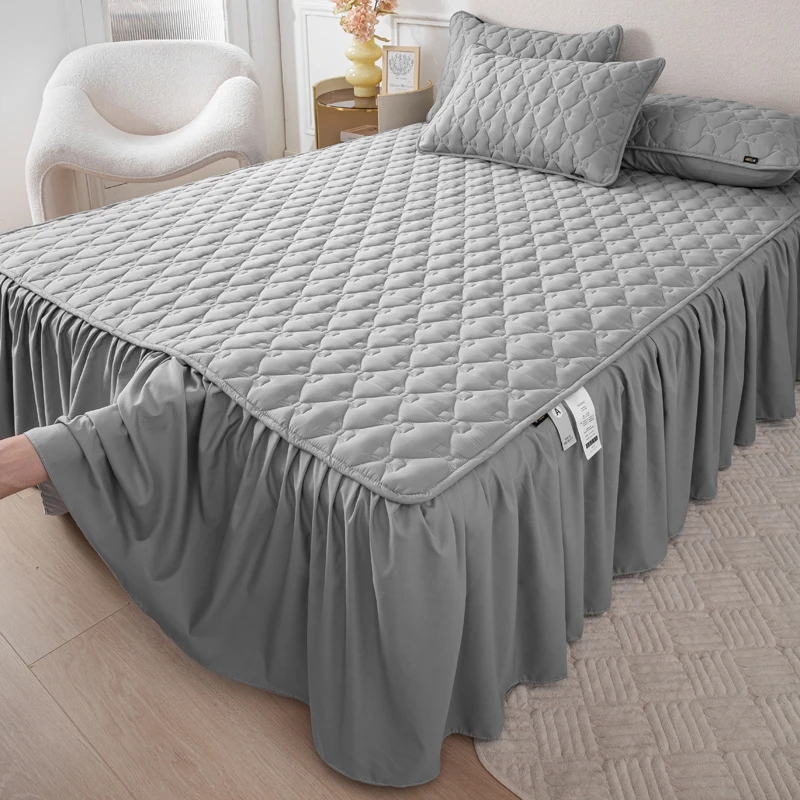 A类母婴级全棉床裙抗菌夹棉透气加厚防滑床罩裙式床盖纯棉床单罩