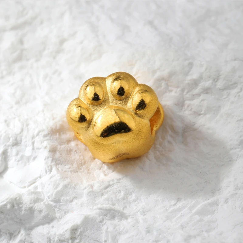 足金999猫爪素金3D硬金转运珠手串