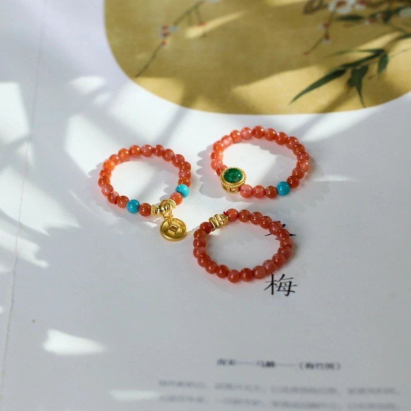 上等天然正宗南红玛瑙戒指新中式国风气质时尚小众女士款戒圈轻奢