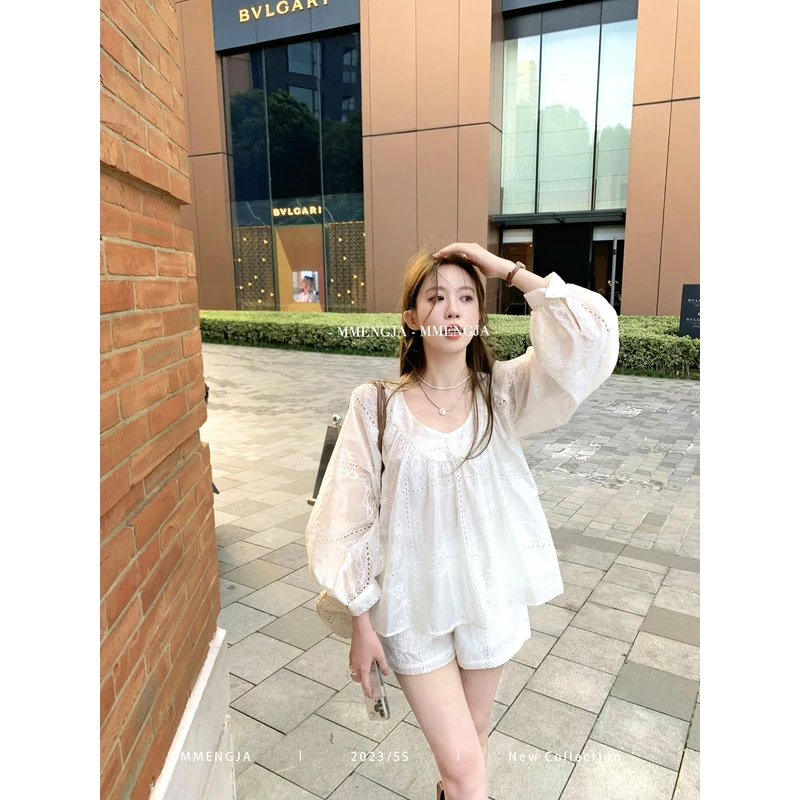 萌萌Ja 造梦后花园 重工提花上衣松紧腰休闲短裤套装女