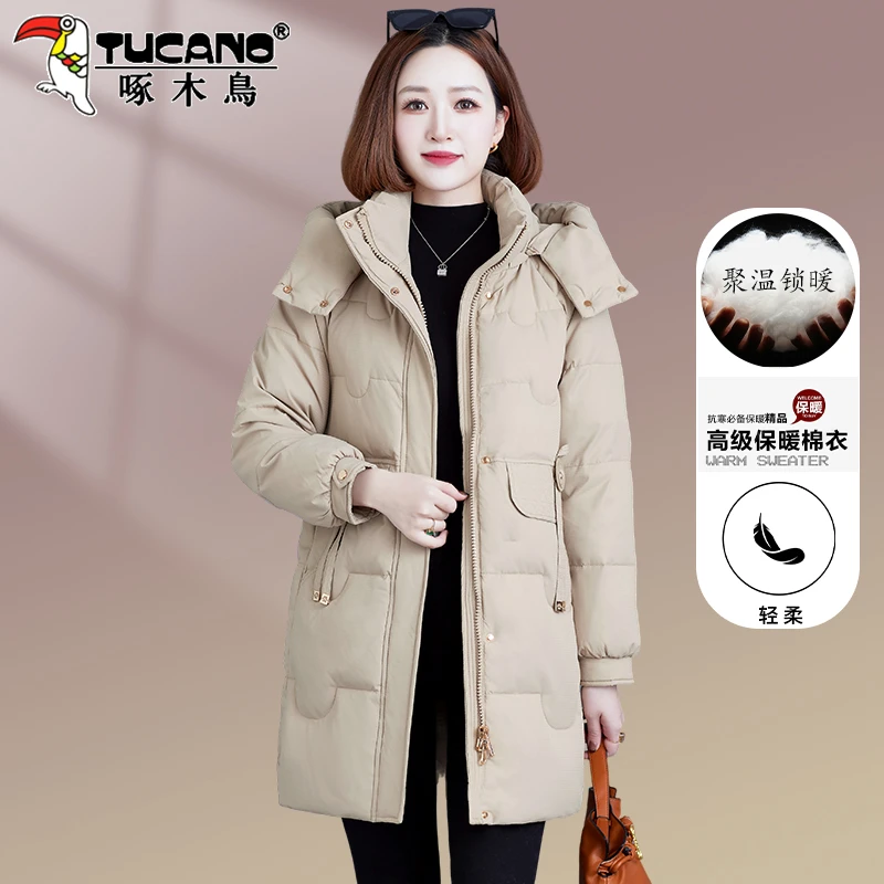 啄木鸟棉衣棉服女中长款2025年冬季新款妈妈宽松显瘦加厚棉袄外套