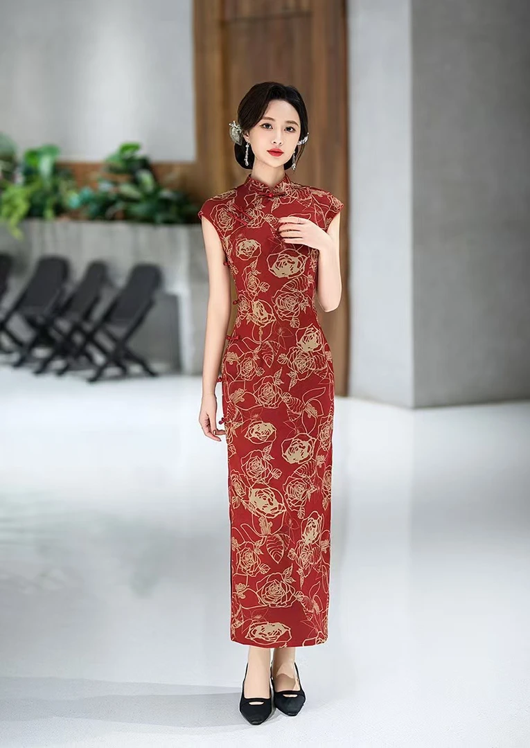 8731【金粉世家】130双层双层长款日常时尚复古旗袍