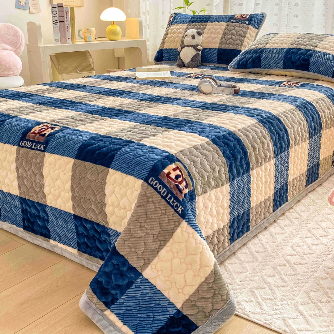 秋冬牛奶绒夹棉床盖单件加厚珊瑚绒榻榻米床单三件套保暖双人炕单