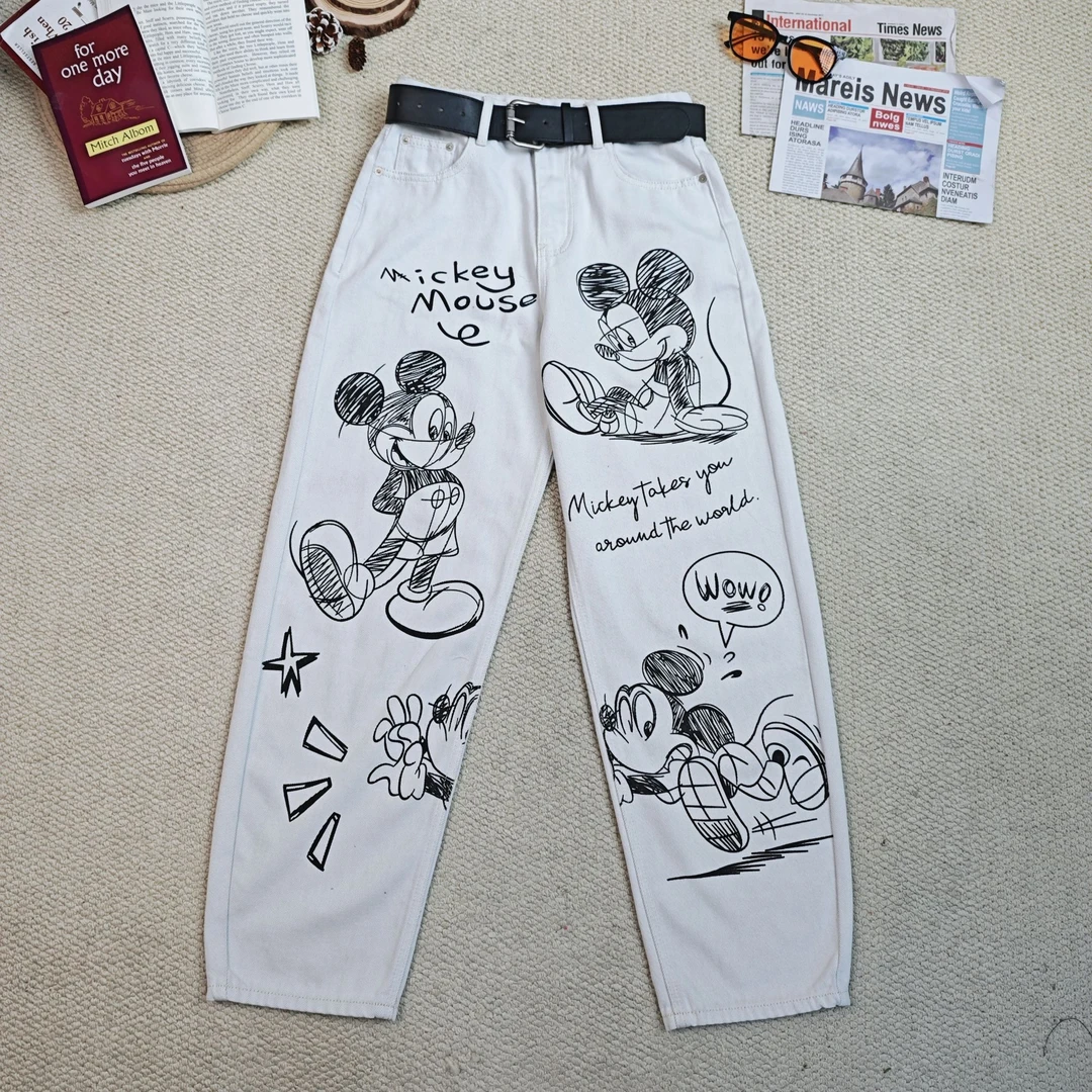 【伊人风尚服饰推荐】2025春季新款做旧配腰带哈伦裤牛仔裤9994