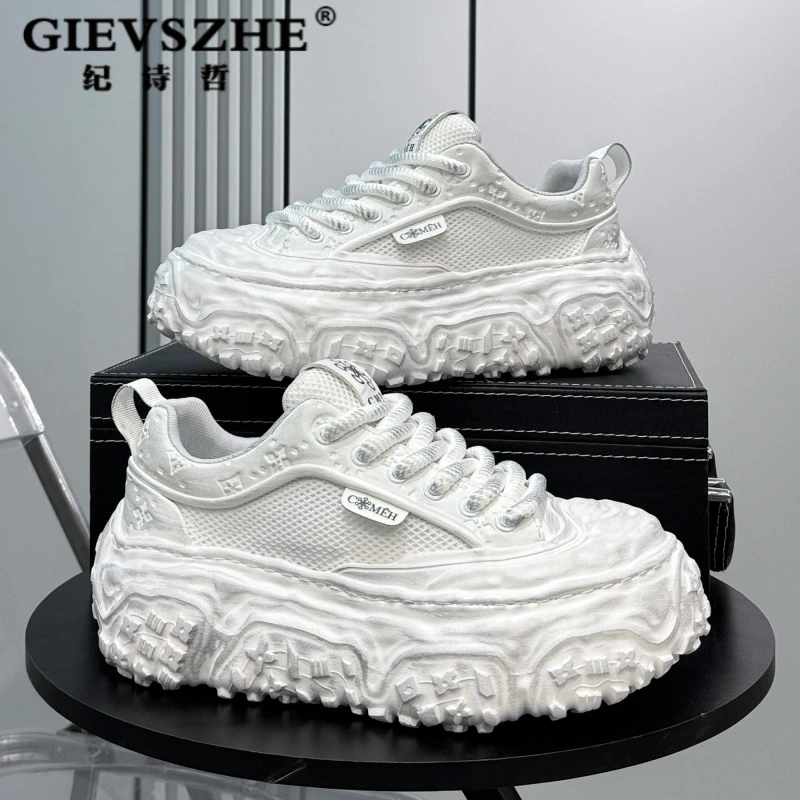 纪诗哲厚底老爹鞋男新款超火男鞋夏季透气网面做旧小做旧厚底增高