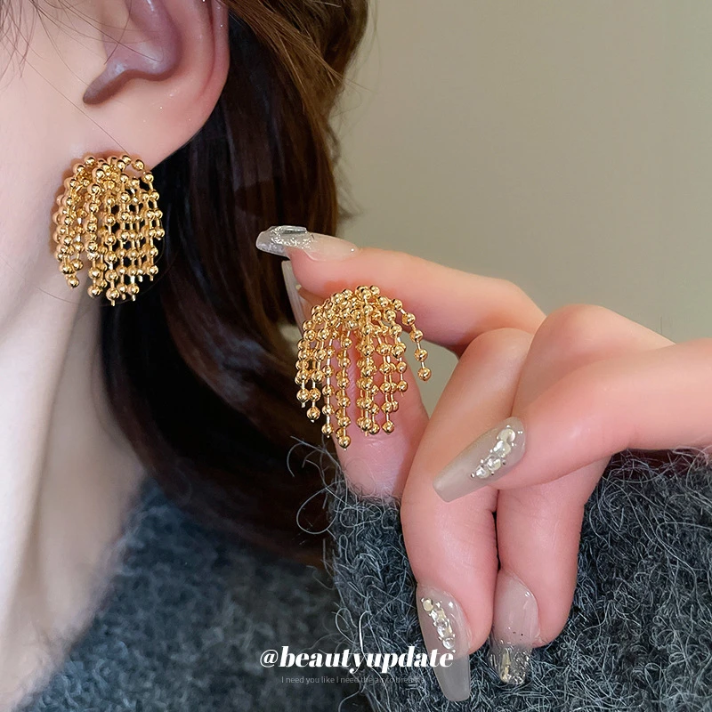 铜合金耳饰 个性烟花流苏耳钉女小众气质耳环轻奢高级感时尚耳饰