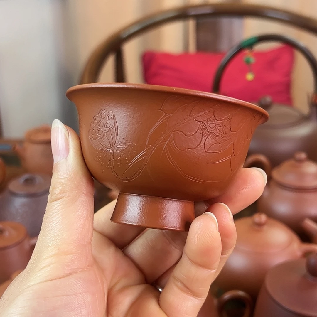 紫砂茶壶精品 压手杯 朱泥 110cc