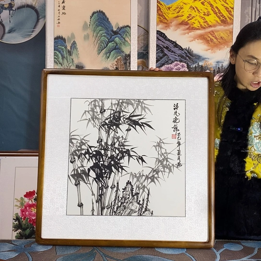 国画手写手绘国画作品带框包邮62✖️62