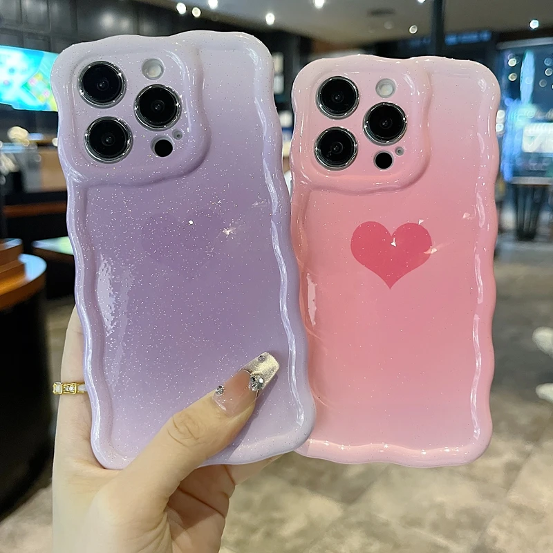 适用苹果系列iPhone16新款手机壳高级感晕染蓝爱心精孔透气扭扭边