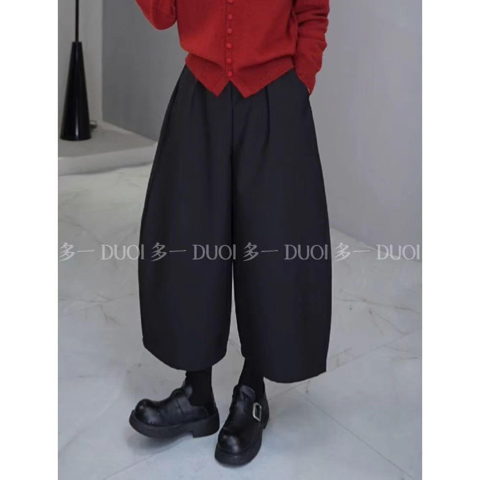 多一"花苞奶奶裤"2025夏季简约纯色百搭半松紧腰小个子休闲阔腿裤