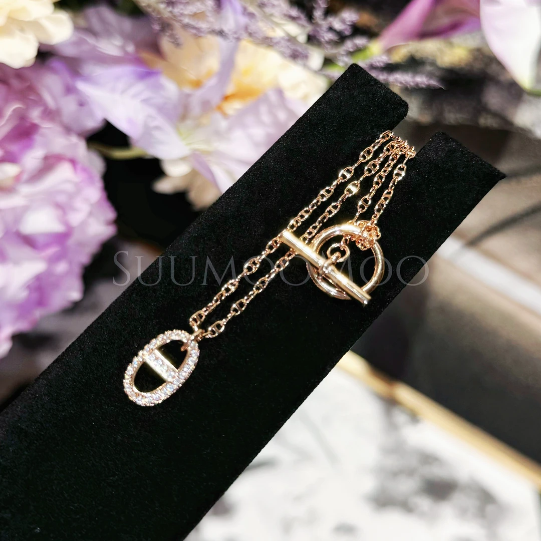 铜合金合成锆石项链 法式时尚猪鼻子吊坠OT扣项链