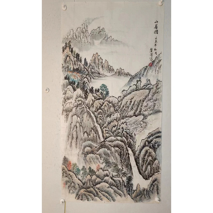 2825  纯手绘老字画《山居图》中堂  尺寸 137×68
