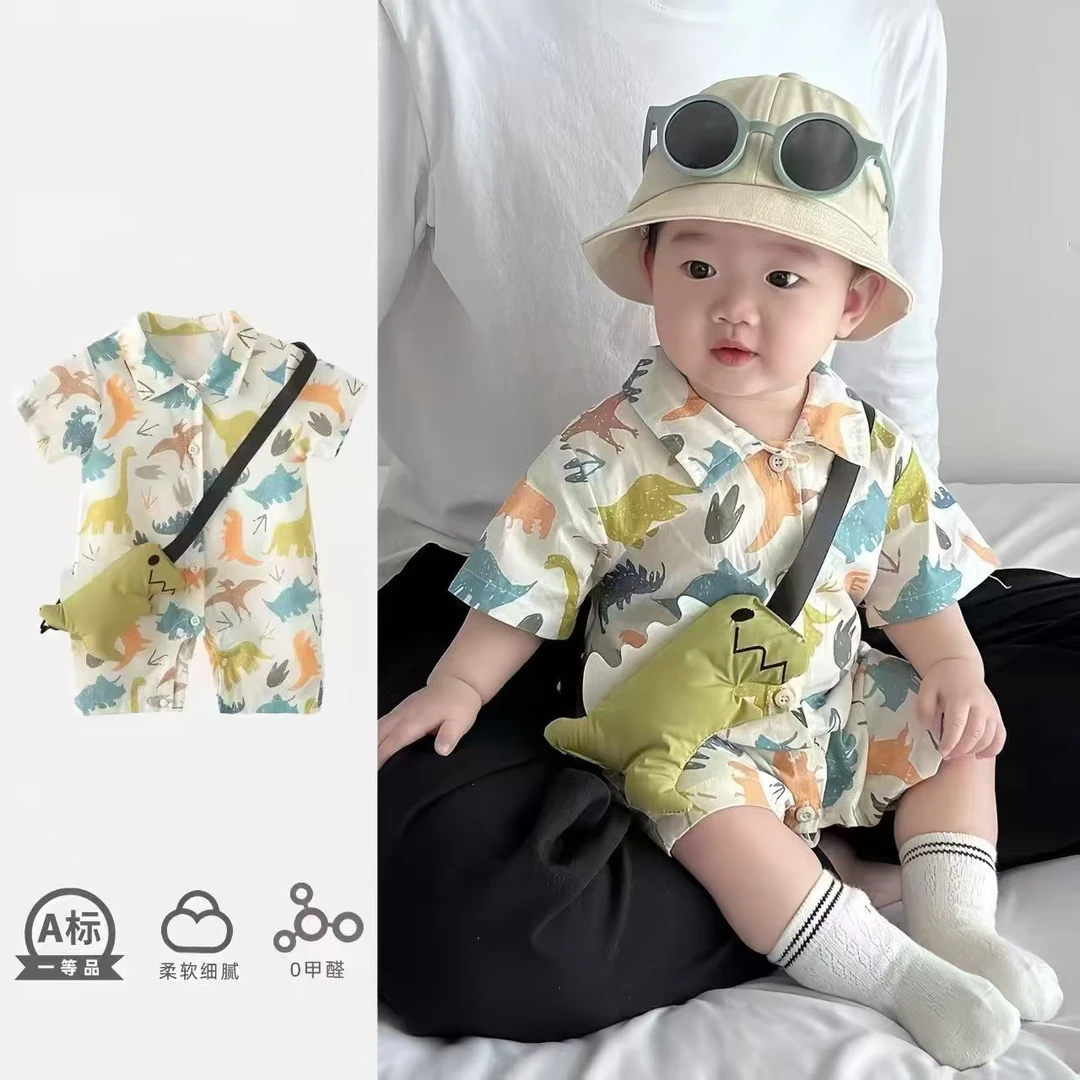 婴儿连体衣夏季短袖哈衣儿童薄款卡通衣服恐龙爬服宝宝婴儿包屁衣