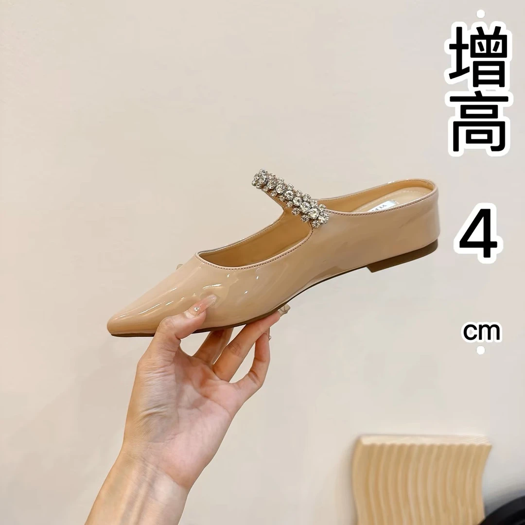 【增高4cm】一脚蹬尖头包头浅口穆勒鞋气质夏季低跟单鞋外穿时尚