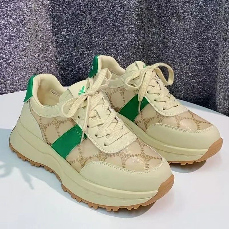 C2683  米绿  春夏时尚厚底圆头系带女休闲老爹鞋