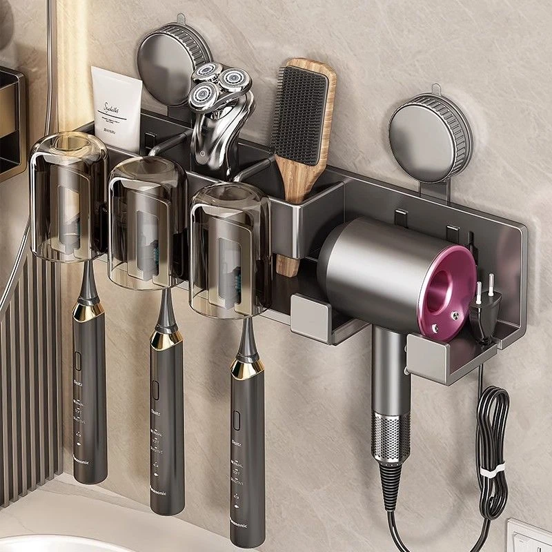 吸盘牙刷置物架免打孔卫生间置物架吹风机支架壁挂牙刷杯漱口杯架