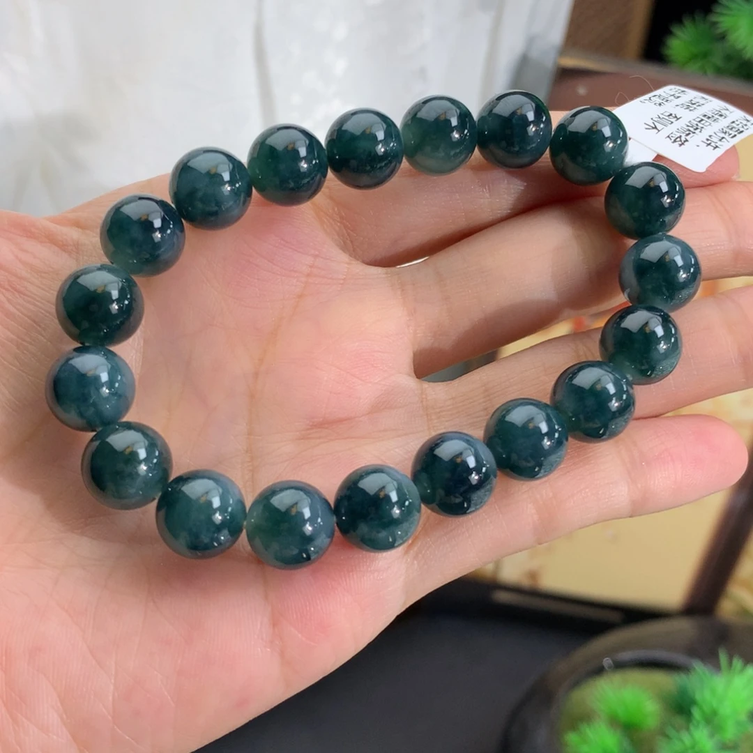 翡翠未镶嵌手串卡9.9胶润浓蓝花手串