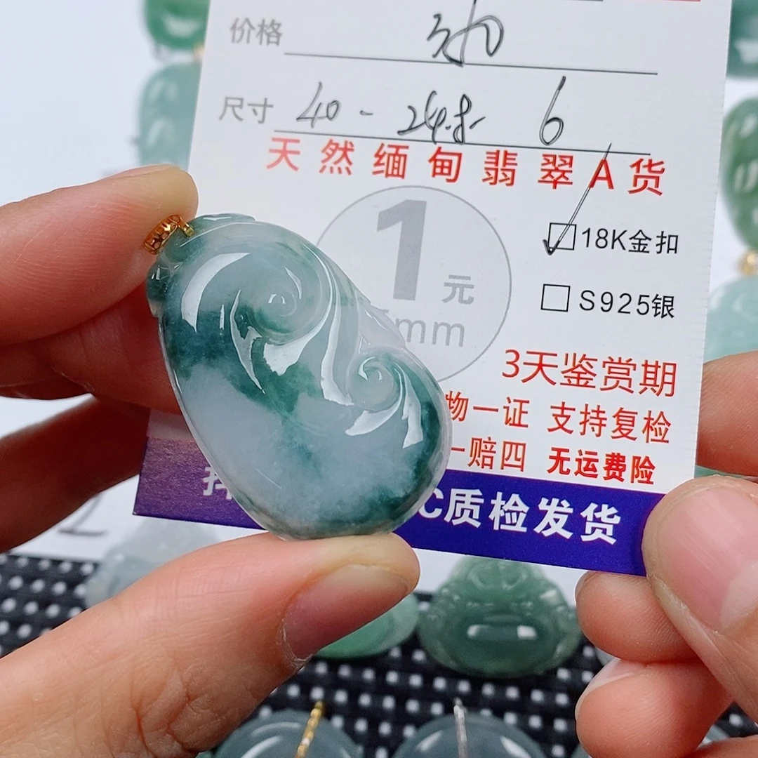 龙***鹏翡翠18K金镶嵌颈饰挂件