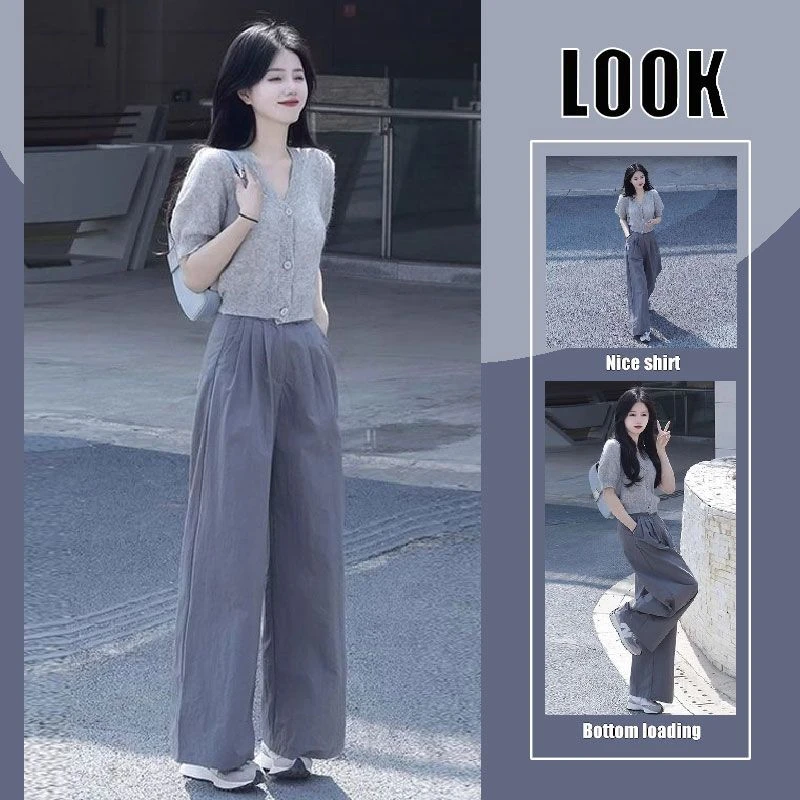 微胖显瘦遮肉短袖女t恤2025夏季新款韩版轻熟休闲西装裤两件套装