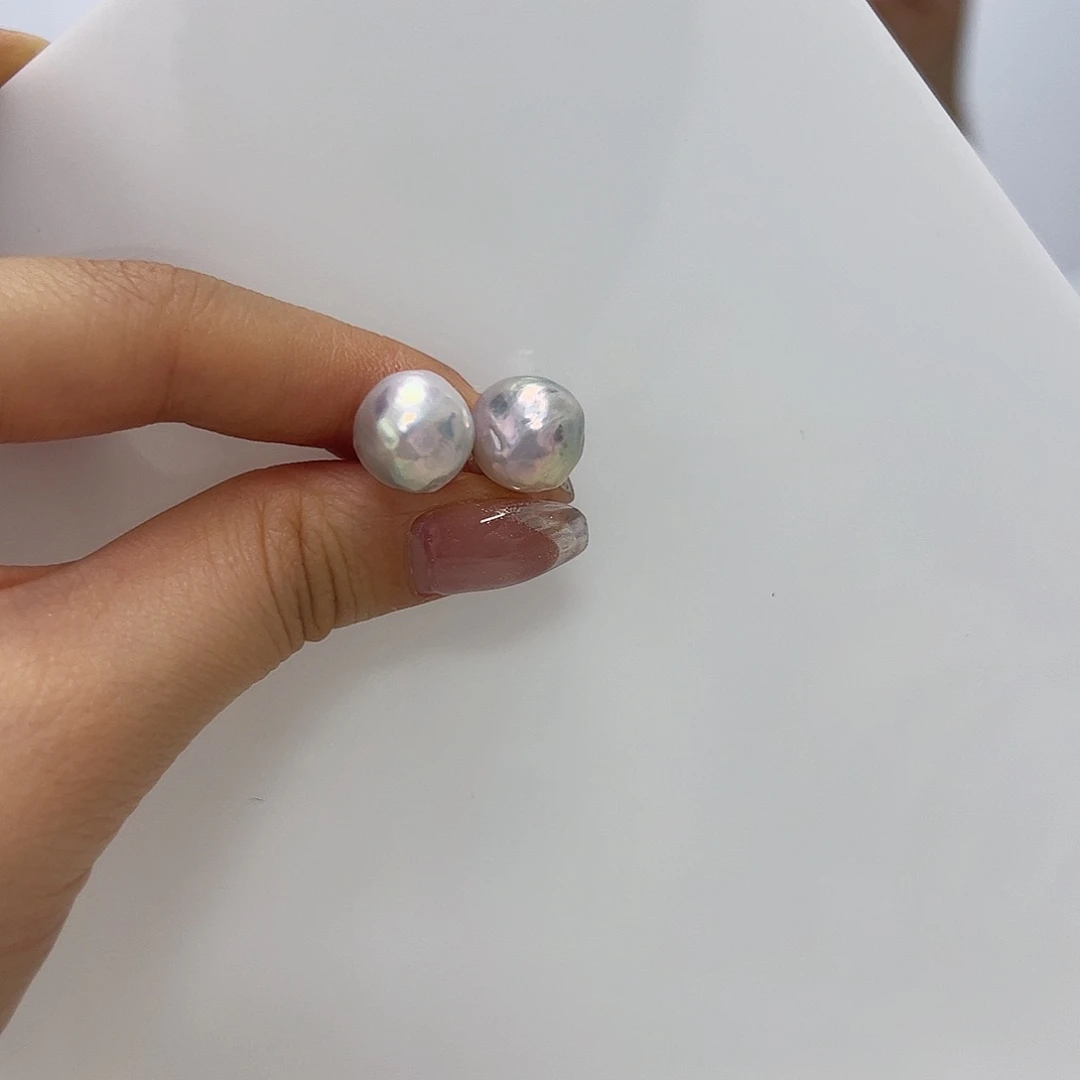 淡水珍珠耳钉银S925镶嵌b 685