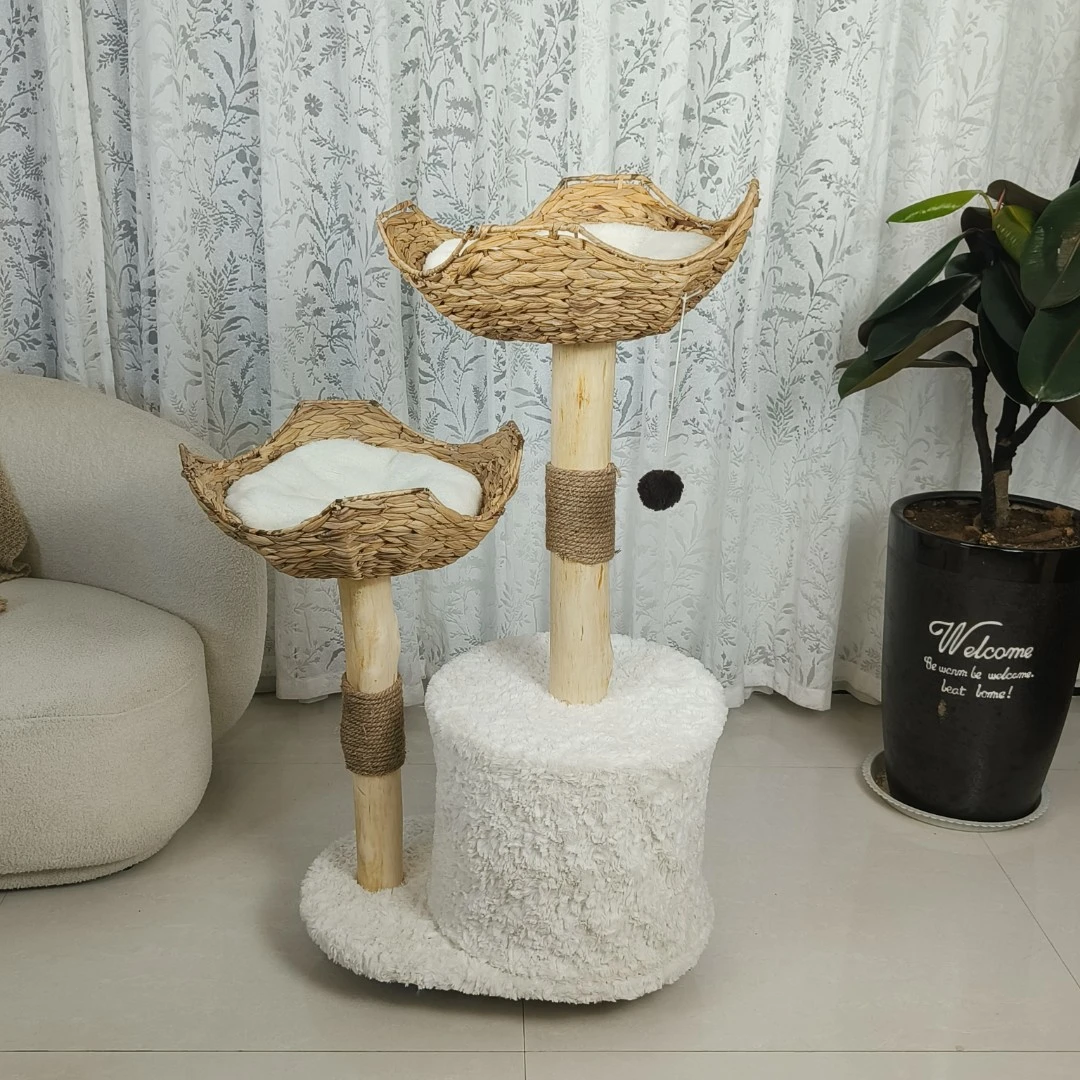 实木猫爬架跳台一体式猫窝藤编剑麻天然磨爪树洞大猫专用四季通用