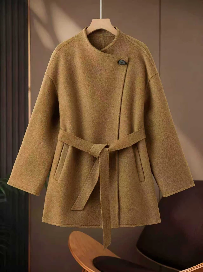 25秋冬季百搭双面呢大衣女中长款宽松秋冬羊毛呢外套8512