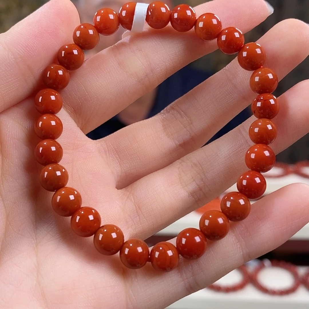 南红玛瑙未镶嵌手串原矿7mm 双色瓦西 s级别 满肉