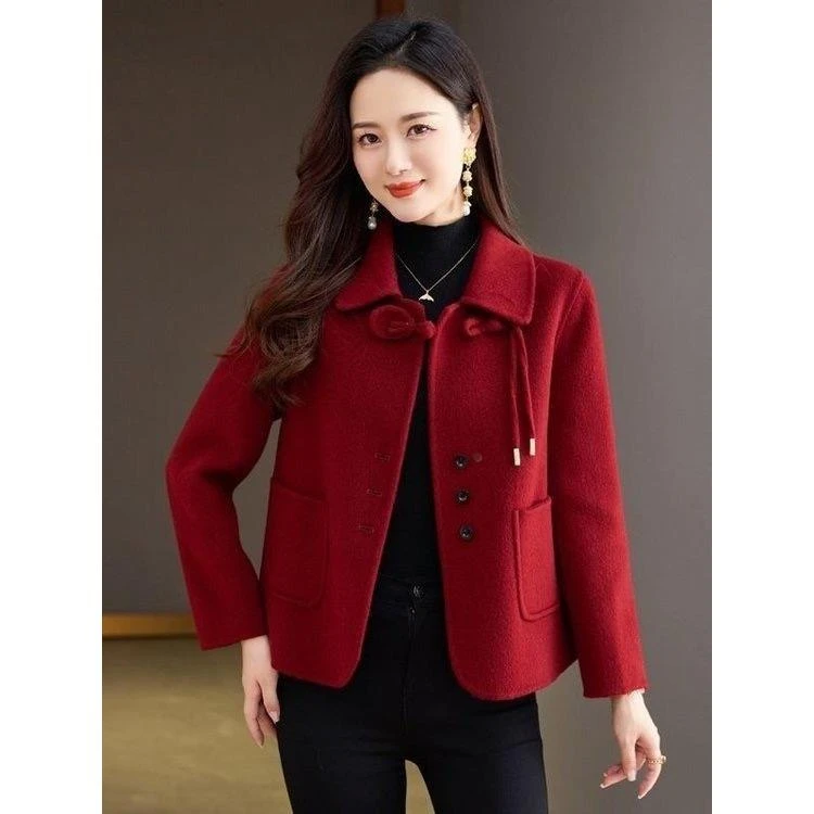 妈妈装秋冬新款双面呢大衣女短款小个子宽松气质毛呢子外套上衣