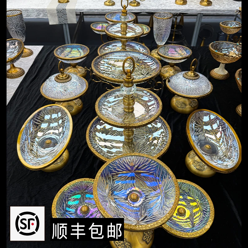 ZG/中歌【新疆包邮】18头花纹金圈玻璃果盘高档家用欧式金边轻奢