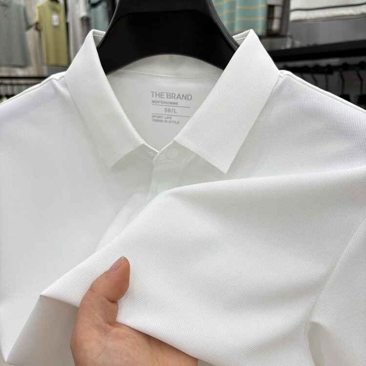 冰丝爆款男士短袖T恤无痕开叉POLO衫纯色冰感凉爽透气T恤夏季薄款
