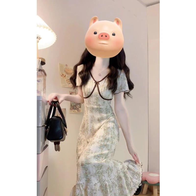 大码【夏日繁花】韩系碎花收腰显瘦连衣裙洋气法式温柔感气质长裙子