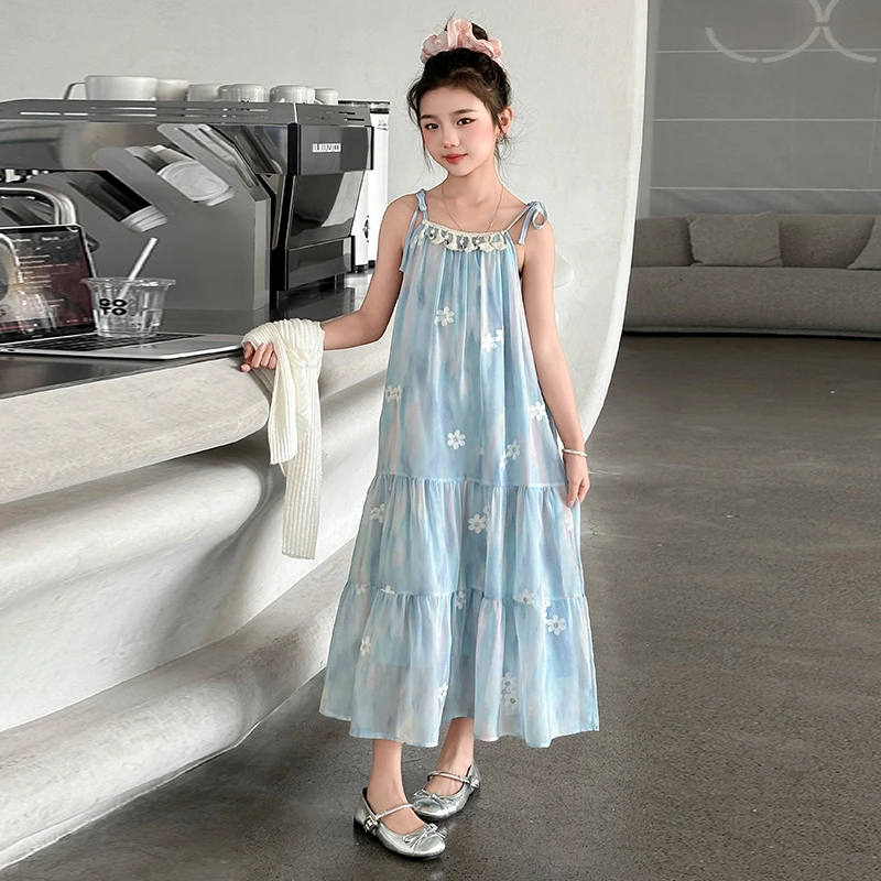 女童夏季连衣裙2025新款洋气时尚挂脖裙子6-12岁中大童夏款防晒衣