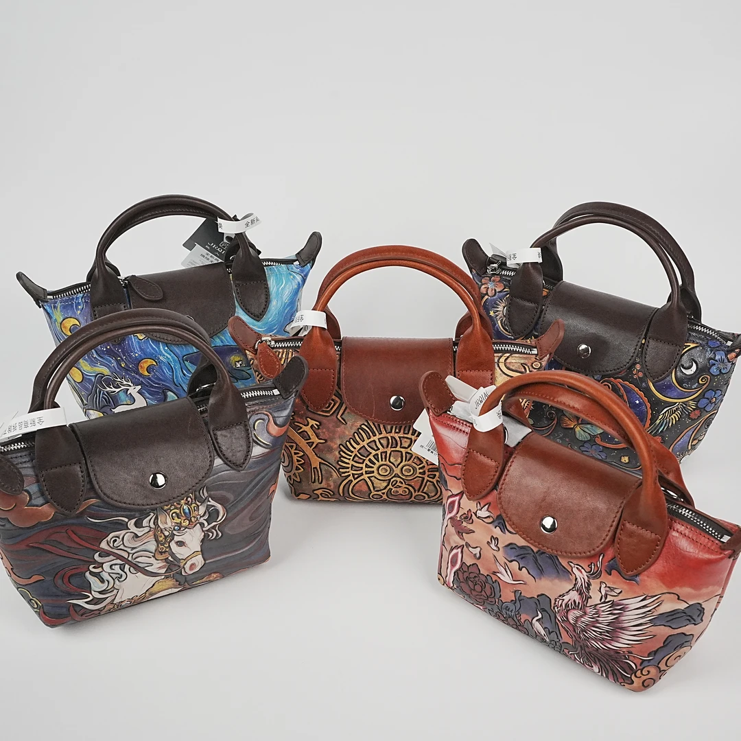 【皮雕饺子】手工皮雕真皮时尚女士经典斜挎包