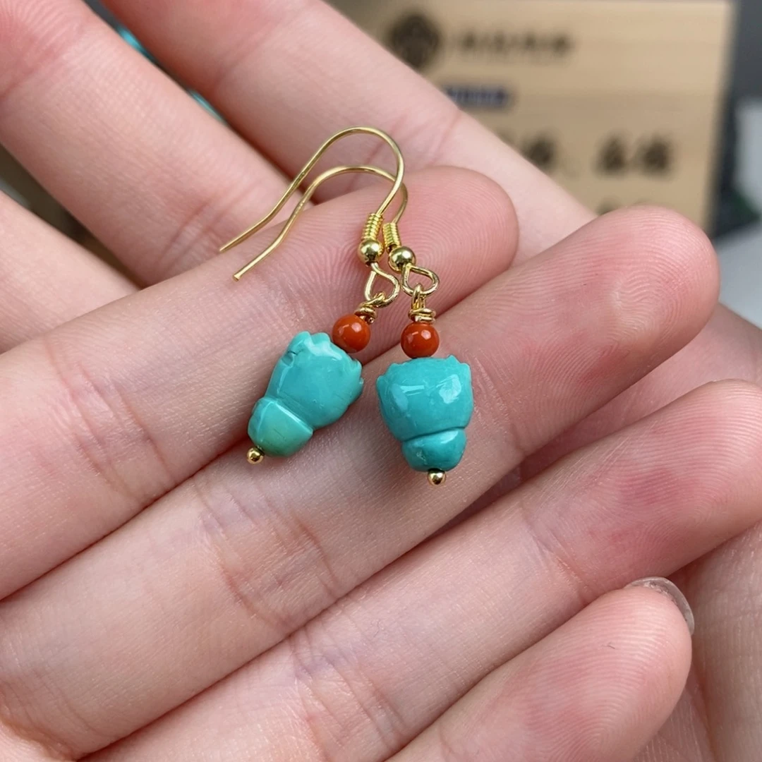 绿松石雕刻银S925镀金镶嵌