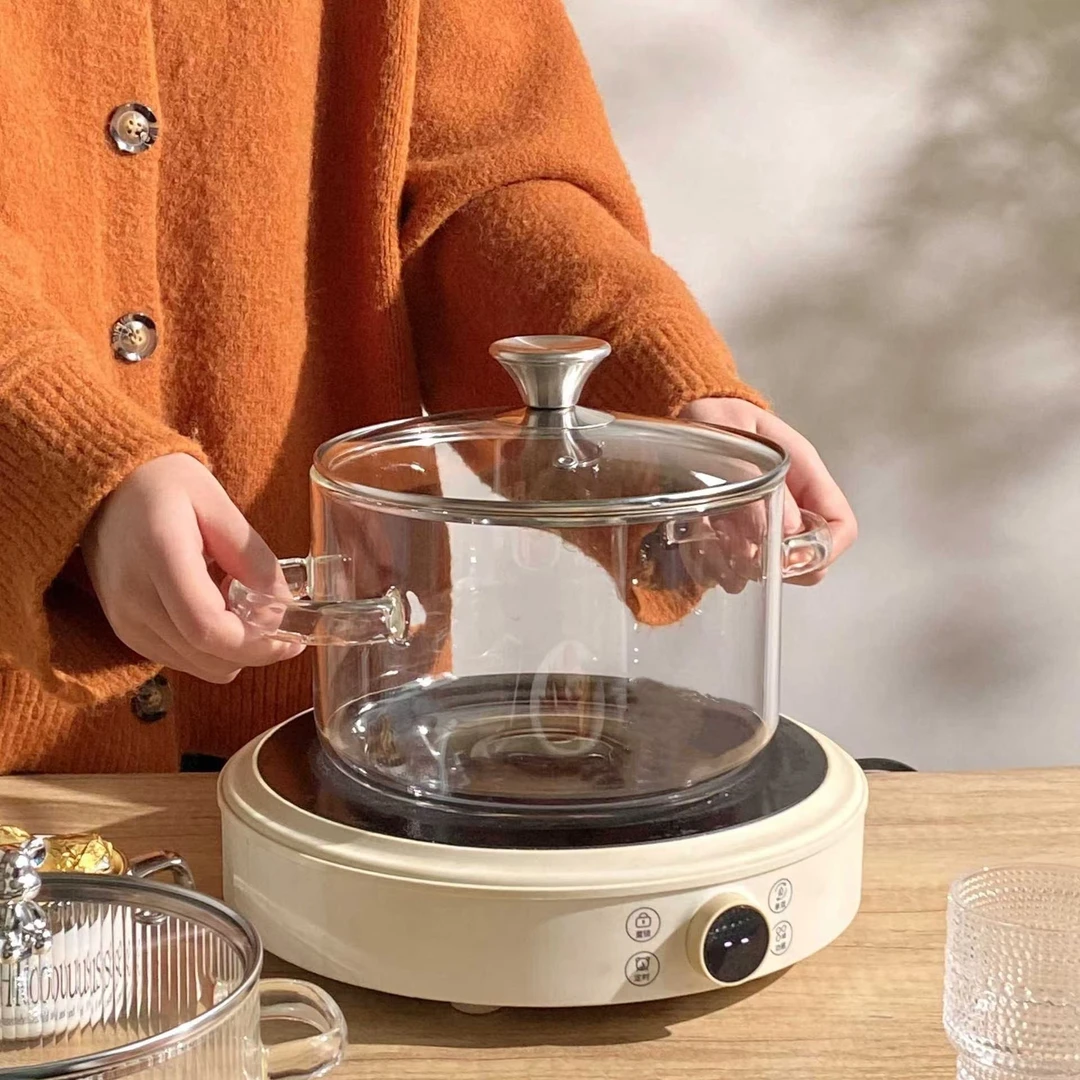 高硼硅玻璃汤锅可加热透明炖煮锅明火家用煲汤锅玻璃奶锅养生锅