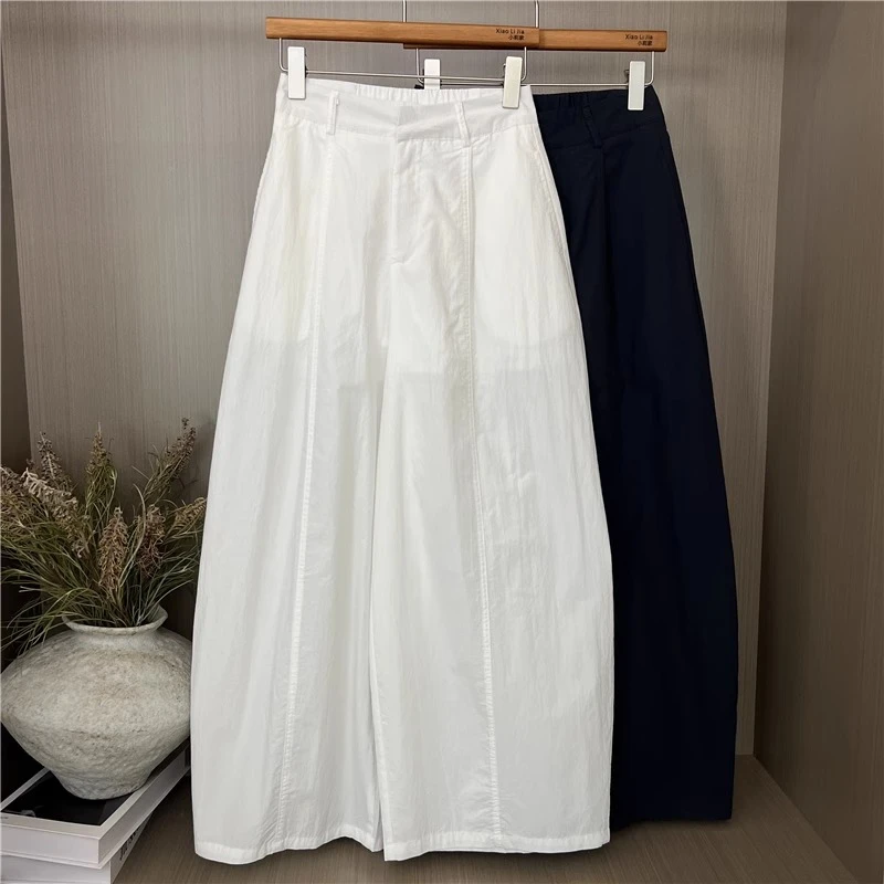 韩系高腰弯刀休闲裤女夏季2025新款小个子显瘦百搭慵懒白色阔腿裤