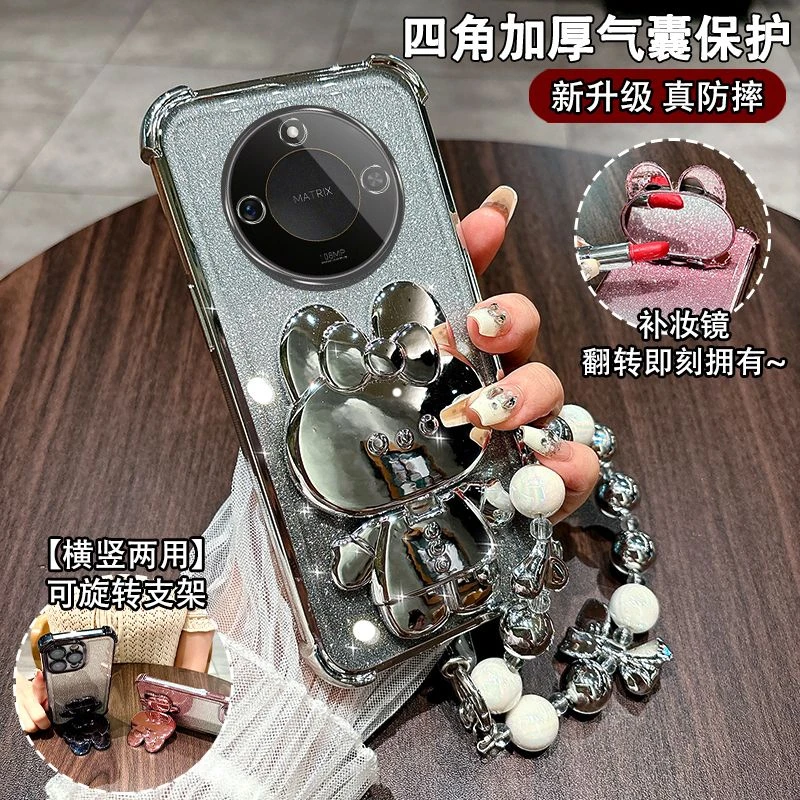适用荣耀X70手机壳全包防摔MTN-AN00高档女款Honor镜子支架保护套